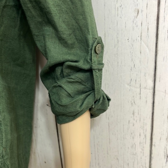 Free People Green Linen Cotton Blend Long Sleeves Army Green Top Lace Bodice - Picture 8 of 11